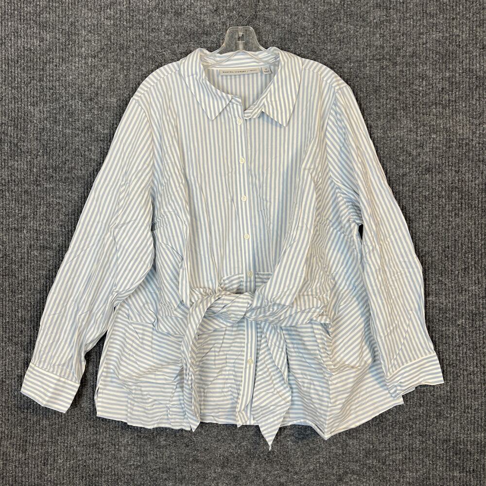 Martha Stewart Signature Woven Tie Front Collared Blouse Womens Size 2X Preppy - Picture 2 of 9